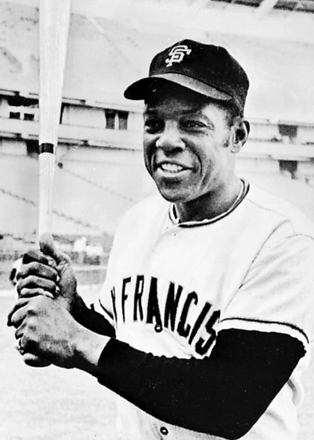 Willie Mays holding a baseball bat
