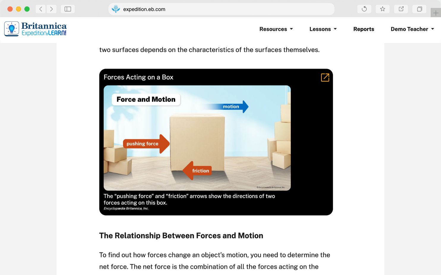 Forces and Motion lesson within Expedition: Learn