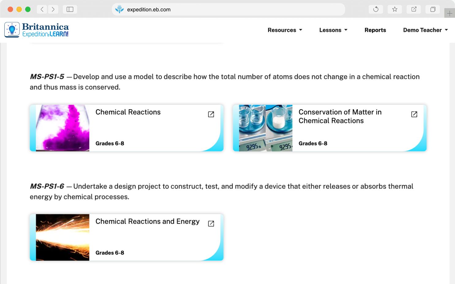 Expedition: Learn! screencap of standards