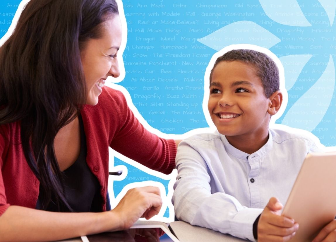 Adult and child engaged in learning.