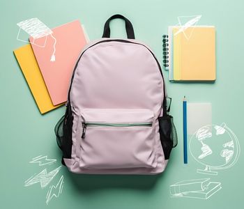 back to school social studies collage image with a book and backpack