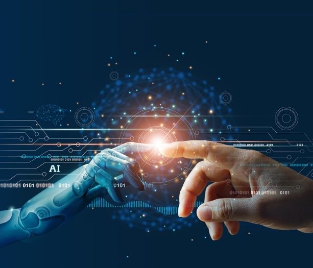 AI in education human hand and robot hand coming together