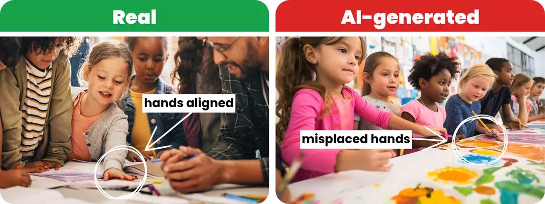 Option 1: Real photo; Option 2: AI photo with misplaced hands