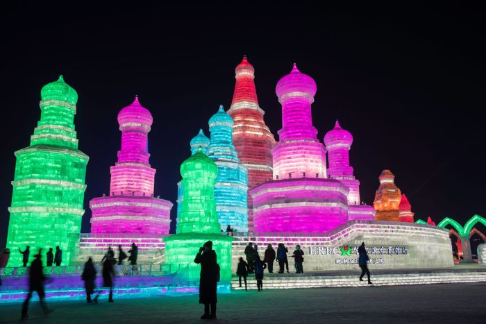 Harbin Ice Festival neon-lit ice structures