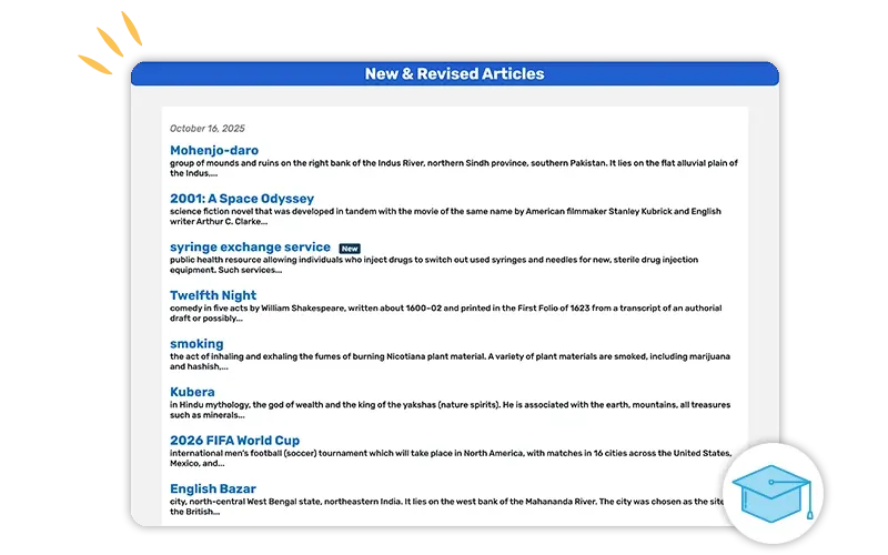 preview of newly updated articles in Britannica School: High