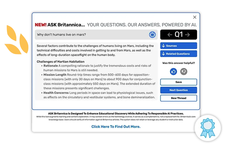 preview of ask Britannica AI chatbot