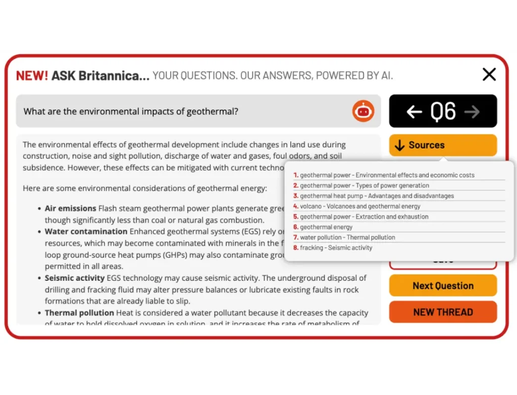 Preview of ASK Britannica AI feature
