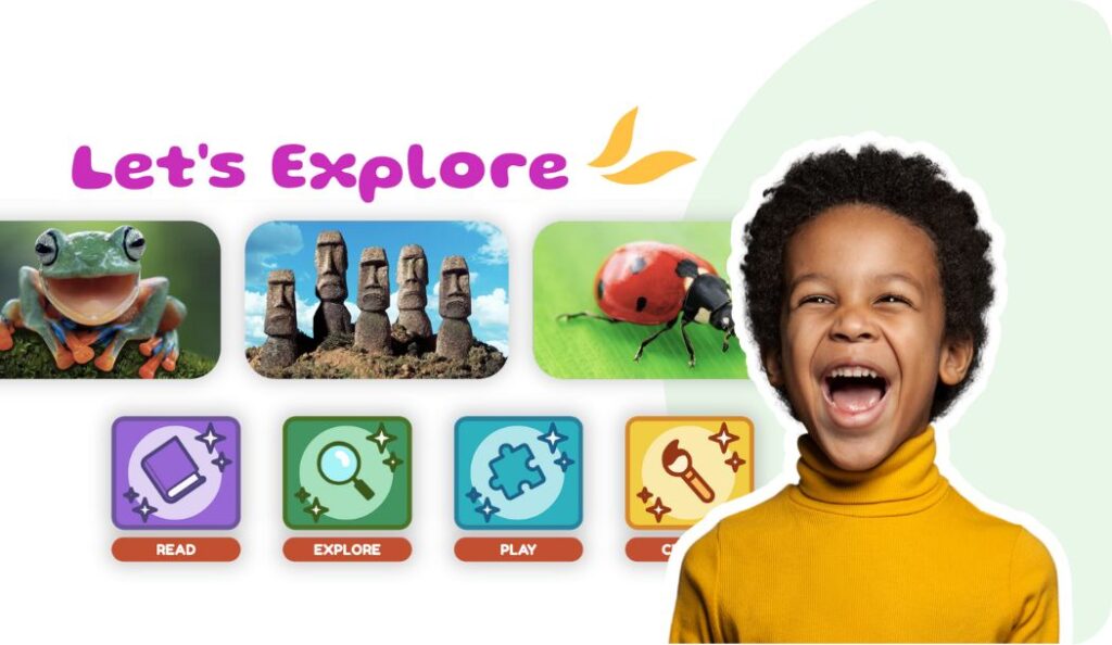 Early elementary student with games and features from Britannica School