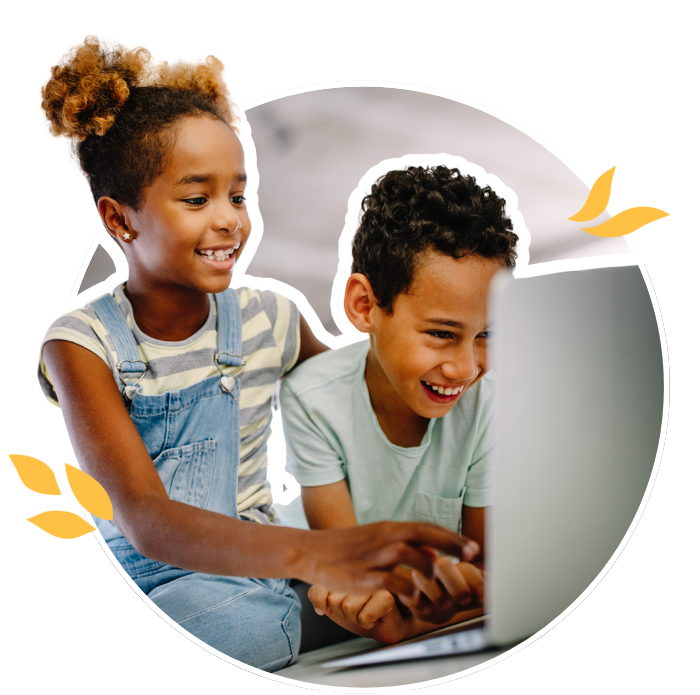 Early Elementary students on laptop