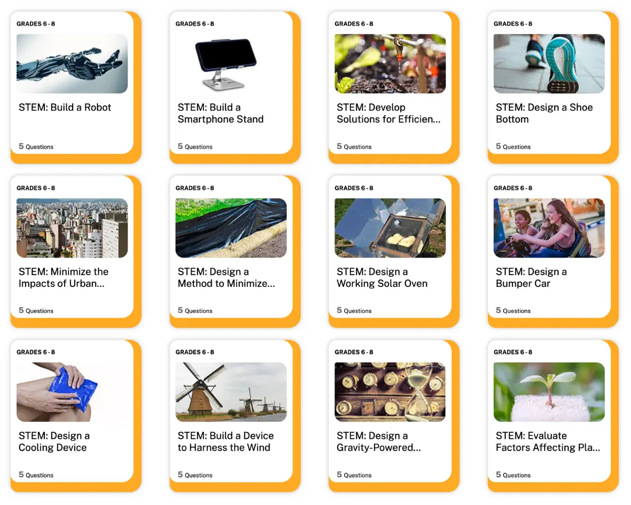 Grades 6-8 Expedition: Learn! lessons in an accordion view including a photo and name of each lesson.