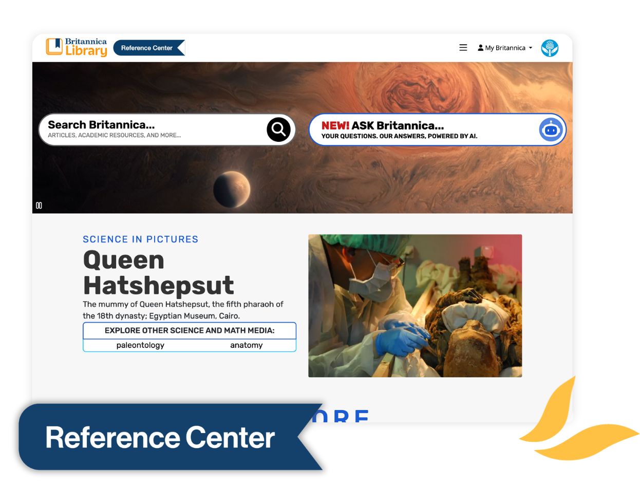 Home page of the Britannica Library reference center