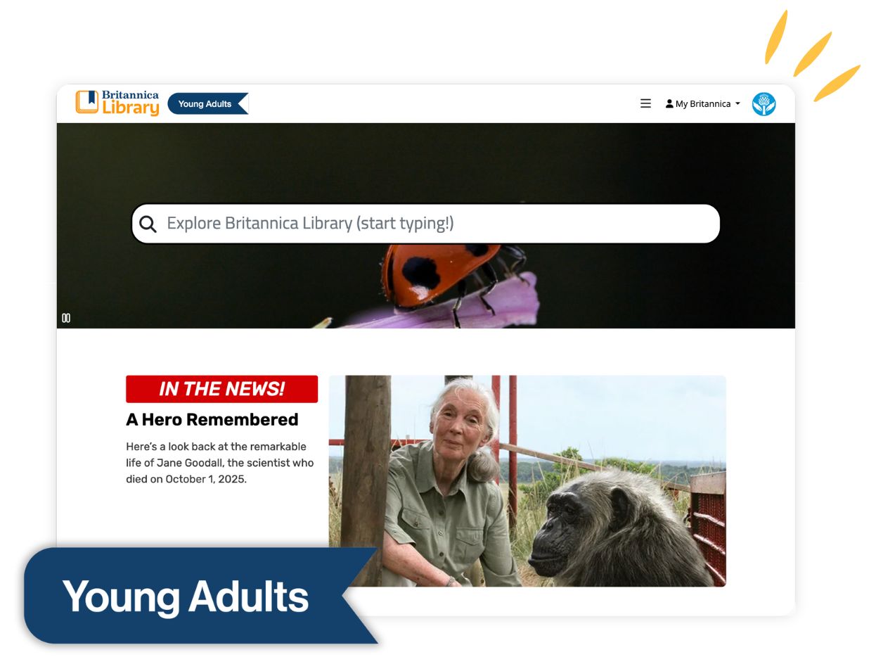 home page of the Britannica Library: Young Adults level