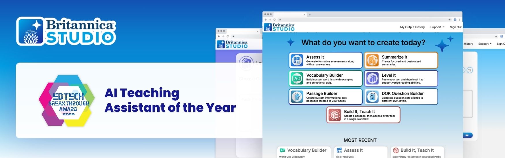 Britannica Studio: Winner of AI Teaching Assistant of the Year from EdTech Breakthrough